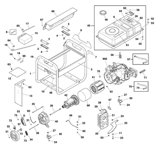 Main Unit Diagram and Parts List for 030740-00  Briggs and Stratton Generator